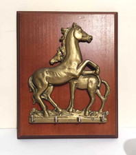 Vintage 1950s Bronze Horse Solid Wood Wall Keychain