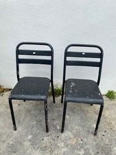 PAIR OF TOLIX METAL PAINTED BLACK STACKABLE WORKSHOP CHAIRS