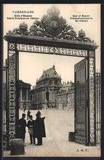 Old postcard Versailles, Grille d'Honneur, main entrance to the castle 