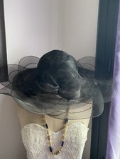 Ancien Grand Chapeau Maille Noeud Plume Soiree Chic Ceremonie Taille 55