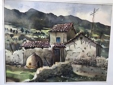 Ancien Tableau Peinture Paysage Maison Signé R  Siles 1993