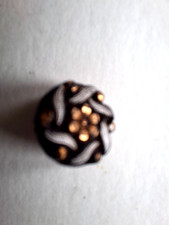 ANTIQUE BUTTON, circa 1910, 8 mm, glossy glass silver and gold on black