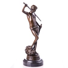 Bronze David Sculpture on a Black Marble Base after Antonin Mercier