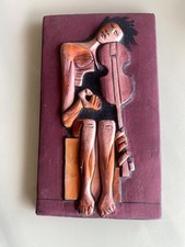 Vintage Ceramic Wall Sculpture - Handcrafted Relief Double Bass Player