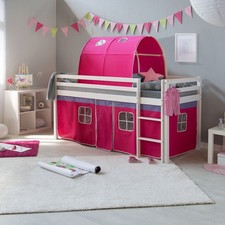 Cadre de Lit superposé mezzanine enfant 90x200 cm Tunnel Rideau Rose Homestyle4u