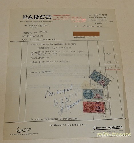 Facture 1951 parco - :,