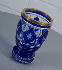 Vase en cristal au plomb vase à fleurs taille fine bleu cobalt bordure dorée ...