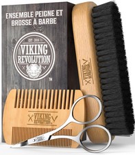 - Brosse A Barbe Poil De Sanglier Naturel Et Peigne En Bois De Poirier À Doub...