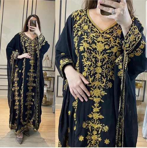 Robe caftan noire - , georgette