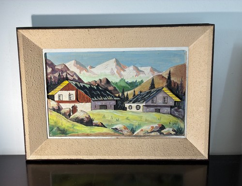 Tableau relief bois chalets - relief, "chalets