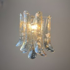 Italian Murano Venini Chandelier 12 Glass Saddles With 70’s Gold Inclusions