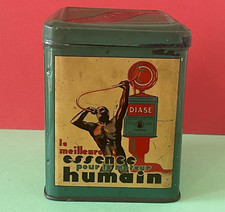 ANTIQUE TOLE LITHOGRAPH DIASE GASOLINE HUMAN ENGINE ADVERTISING BOX