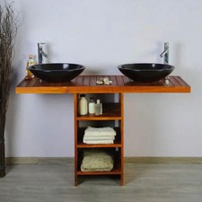 Ensemble meuble vasque et miroir salle de bain New Gempo 140 cm en bois teck na