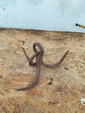 antique tool well hook with 3 branches wrought iron, antique grapple 