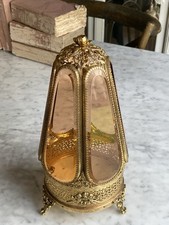 Large RARE Huge Vintage Display Brass Ormolu Amber Glass Jewelry Vitrine Casket