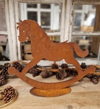 DECO CHEVAL CHEVAL À BASCULE METAL AVEC PATINE ROUILLE AUTOMNE HIVER NOËL NEUF