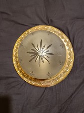 Antique Art Deco Flush Mount Plafonnier With Cut And Frosted Glass Shade.