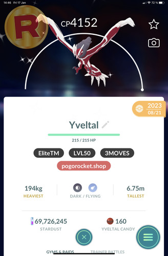 Shiny yveltal lvl50 - lvl50, 3moves