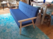 Canapé 3 places, tissu bleu