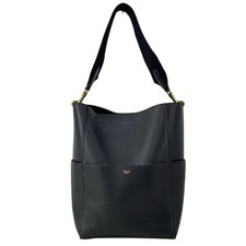 Auth CELINE Sangle Medium - Black Soft grained calfskin Shoulder Bag