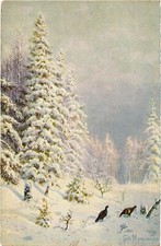 PC RUSSIAN ARTIST SIGNED MOORHENS WOOD CHICKENS MURAWYEV (a43941)