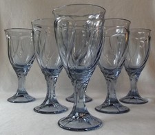 6 NORITAKE "SWEET SWIRL" LIGHT BLUE ICED TEA / WATER GOBLETS 7-3/8" T