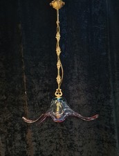 Fabulous Heavy Vintage Style Murano 2 Tone Glass And Brass Pendant Ceiling Light