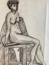 Grand Dessin Fusain Sur Papier