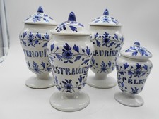 4 SPICE POTS / APOTHECARY FENNEL LAUREL TARRAGON .. DELFT AK EARTHENWARE
