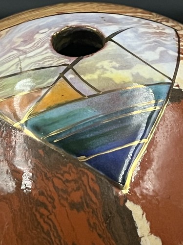 Vase boule céramique irisée