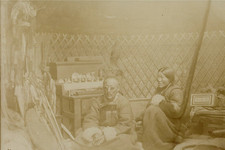 Asia, man and woman in a yurt, vintage print, ca.1900 Asia, man and woman