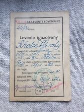pre WWII Hungarian LEVENTE Youth organization Photo ID Booklet / Soldbuch 1931