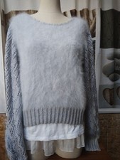 Superbe pull  Angora Gris   tricoté main  ANNY BLATT  taille  42   Parfait État 