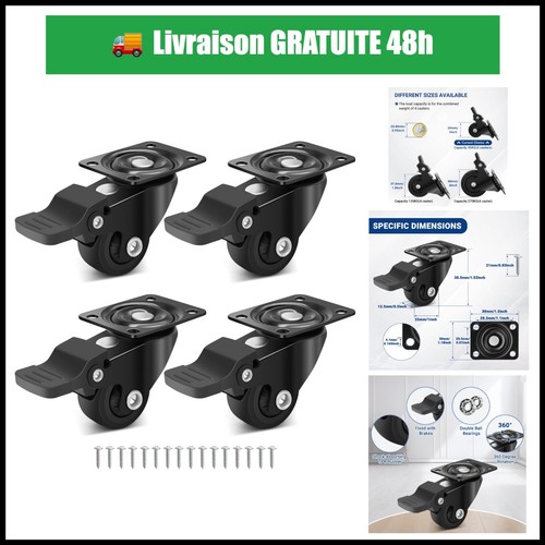 Roulettes meubles noires - 25, mm