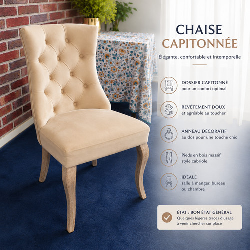 Chaise capitonnée beige - , style