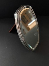 Ancien petit miroir biseauté à poser / Argent Minerve sur acajou / 13,5 x7,8 cm