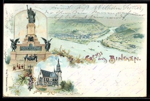 Lithographie bingen vue - lithographie,