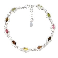 925 Sterling Silver Bracelet Marquise Tourmaline Natural Gemstone Jewelry 7in
