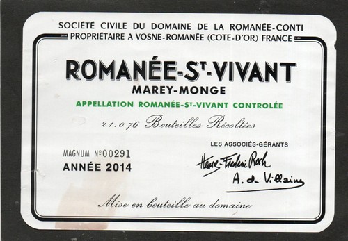 Etiquette contre romanee - etiquette, +