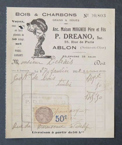 Facture 1932 bois charbon - facture,