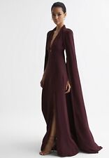 REISS Grace Maxi Dress with Detachable Cape in Burgundy