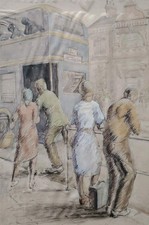 Pretty watercolour painting "English Street" Leicester Art School.