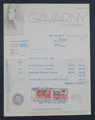 Facture 1944 parfumerie - ,