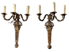 3 Light Gilded Bronze Sconces, Egyptian Decor, Empire Style