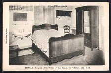 Old postcard St-Malo, Hotel Breton Aux Ajoncs d'Or, furnished room with sink 