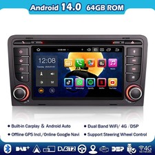 8 Core 64GO Android 14 GPS Autoradio pour AUDI A3 S3 RS3 RNSE-PU DSP DAB+DVD OBD