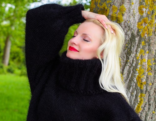 Black hand knitted mohair
