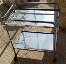 DESSERTE ROULANTE ART DECO  CHROME MIROIR 1930 TYPE ADNET