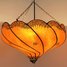 Lampe En Cuir Marocaine Hennalampe Plafonnier Suspension GOLLA ORANGE