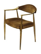 RARE ART DECO DIRECTOIRE STYLE BERGERE METAL BRASS FRAME CLUB ARMCHAIR